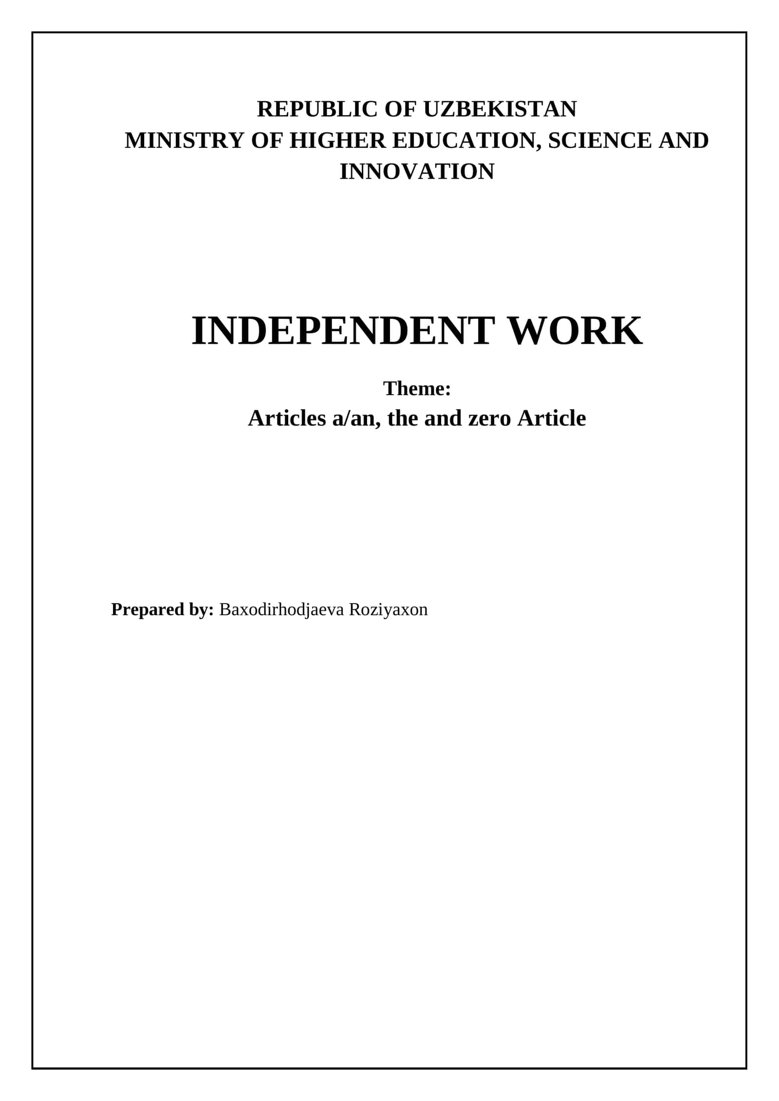 Articles a/an, the and zero Article 1