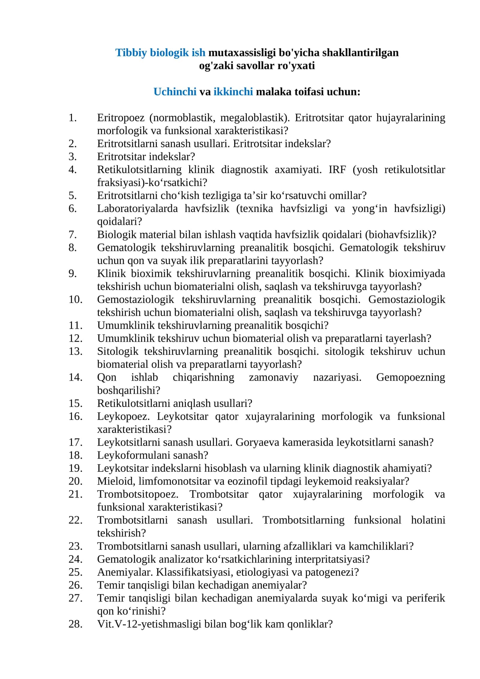 Tibbiy Biologik Ish Mutaxassisligi 1
