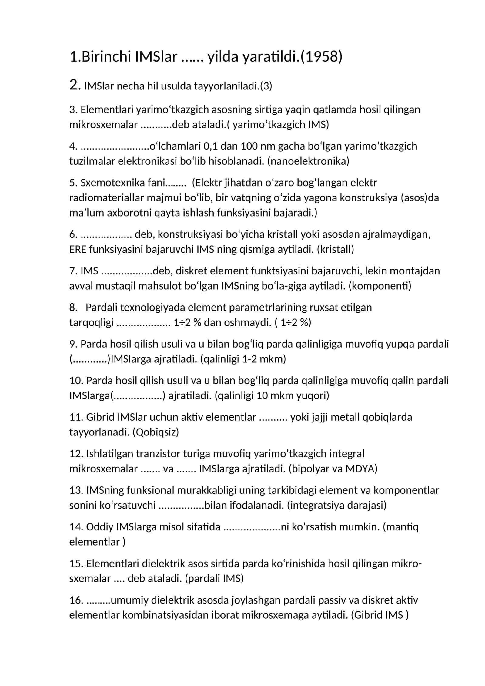 Elementlari yarimo‘tkazgich asosning sirtiga yaqin qatlamda hosil qilingan mikrosxemalar 1