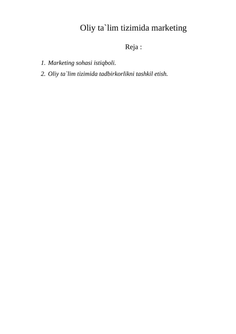 Marketing sohasi istiqboli 1