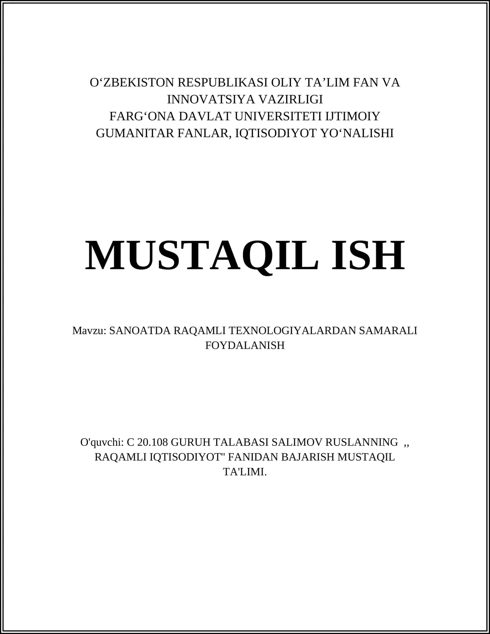 SANOATDA RAQAMLI TEXNOLOGIYALARDAN SAMARALI FOYDALANISH 1
