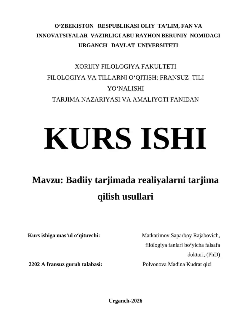 Badiiy tarjimada realiyalarni tarjima qilish usullari 1