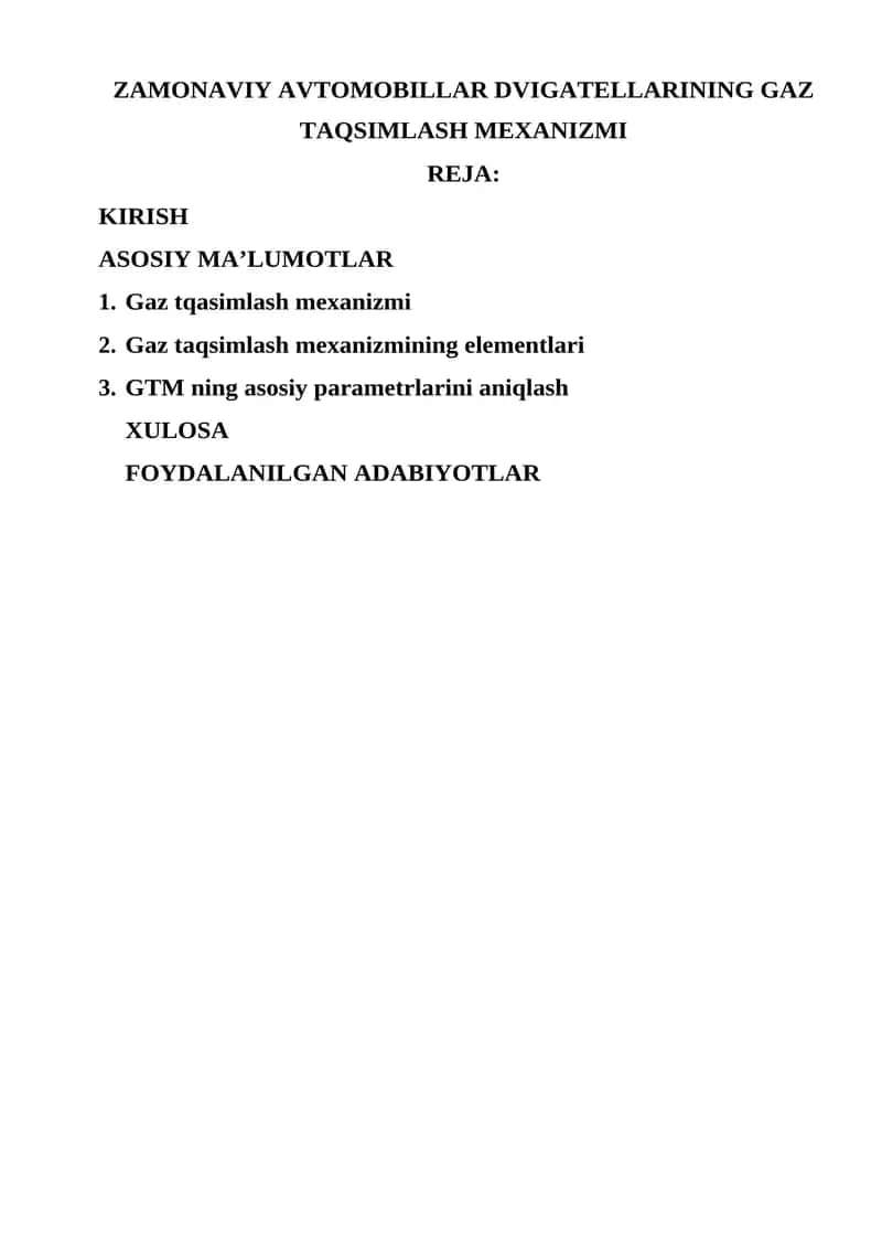 Zamonaviy Avtomobillar Dvigatelllarining Gaz Taqsimlash Mexanizmi 1