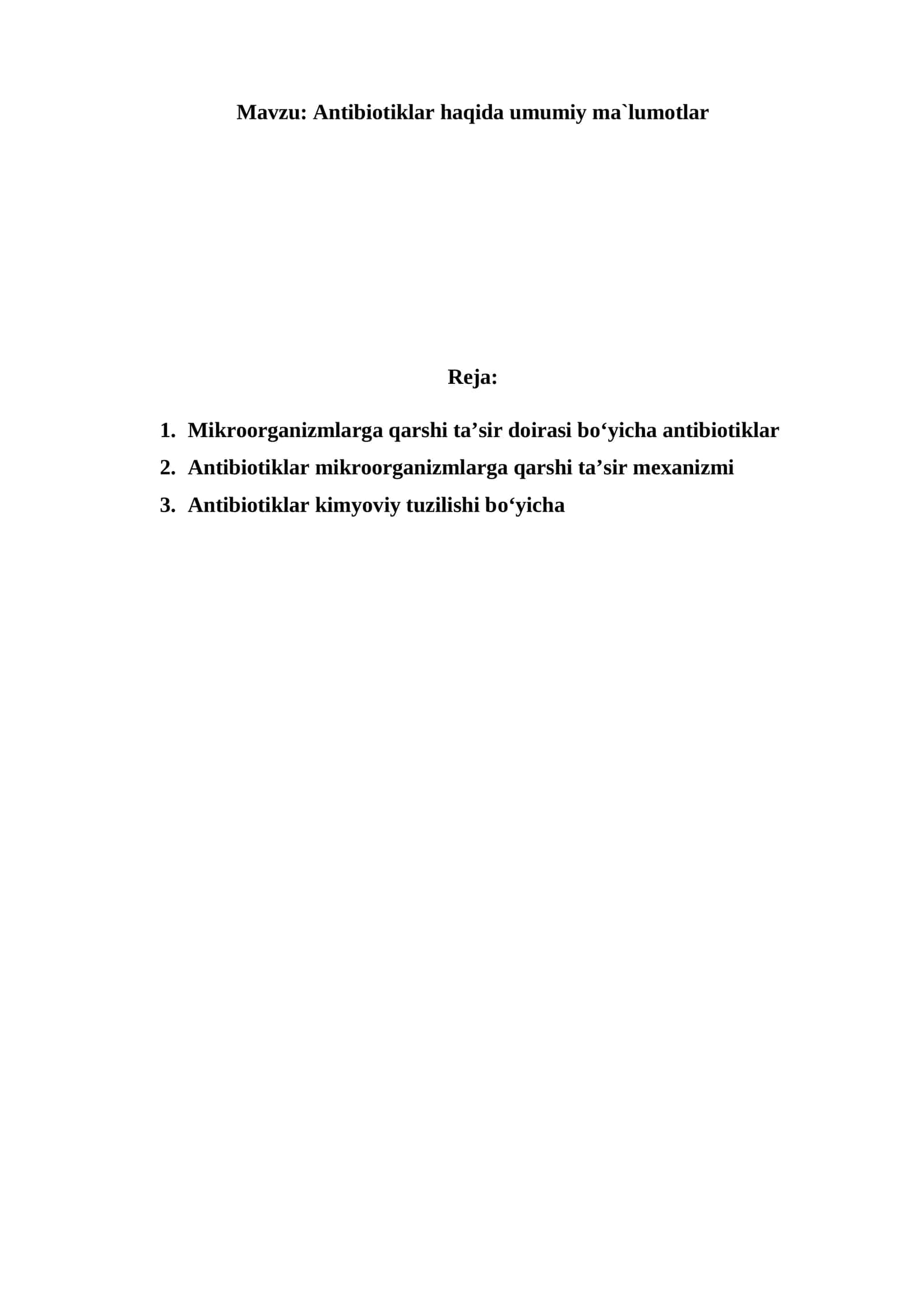 Antibiotiklar haqida umumiy ma`lumotlar 1