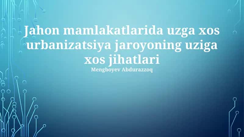 Shahar Urbanizatsiyasi 1