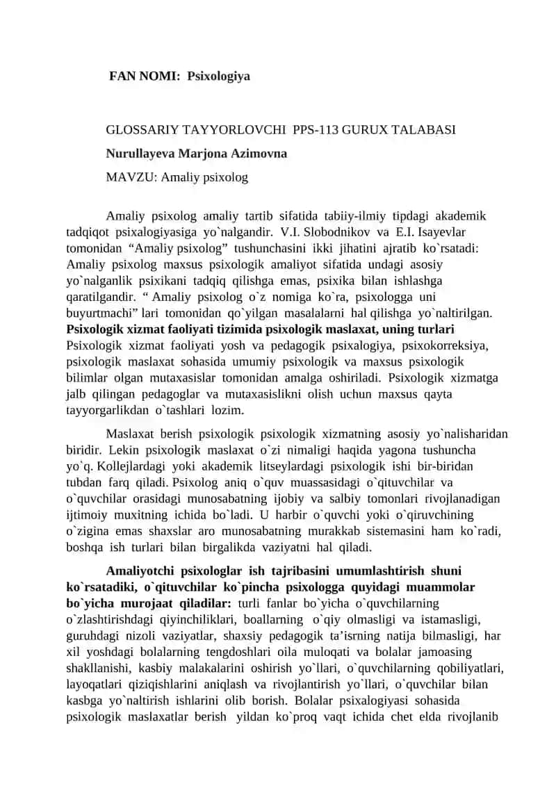 Amaliy psixologiya glossary
