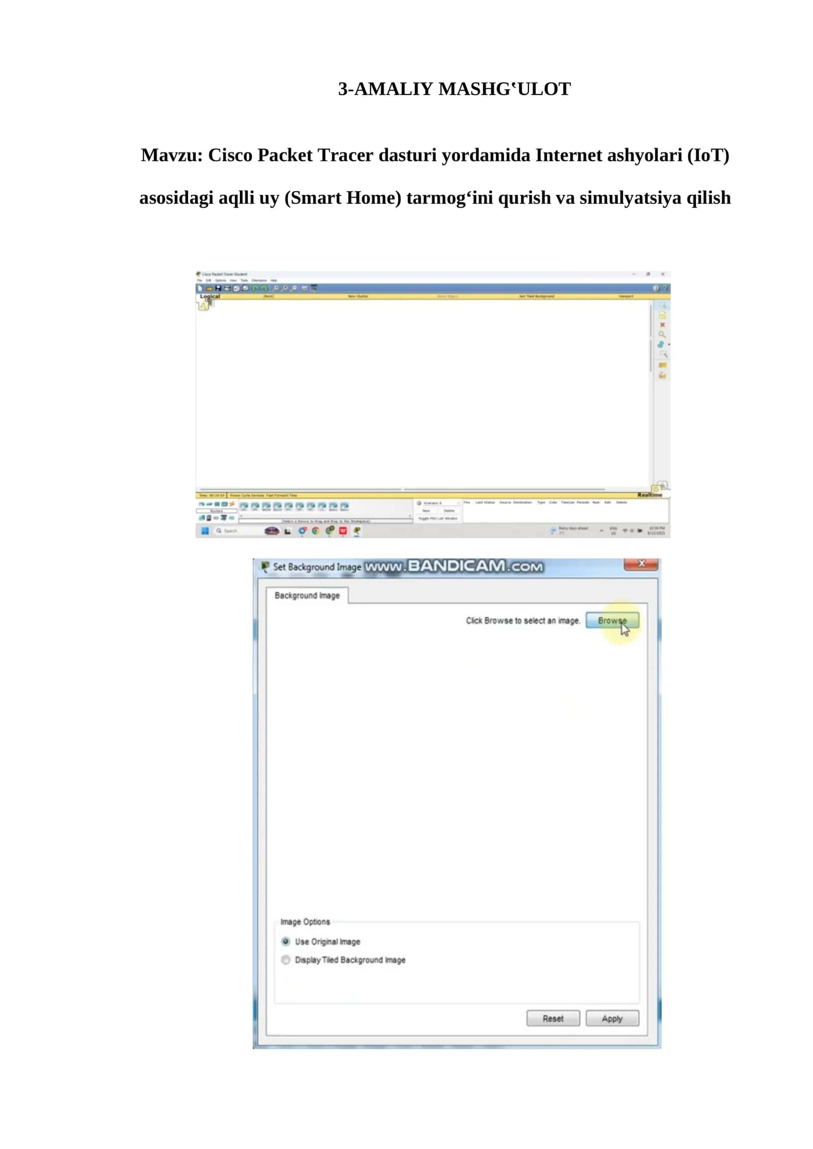 Cisco Packet Tracer dasturi yordamida Internet ashyolari (IoT) 1