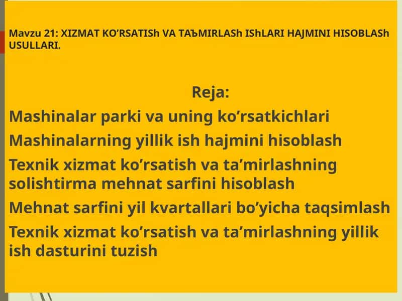 XIZMАTKOʼRSАTIShVАTАЪMIRLАShIShLАRI HАJMINI HISOBLАShUSULLАRI 1