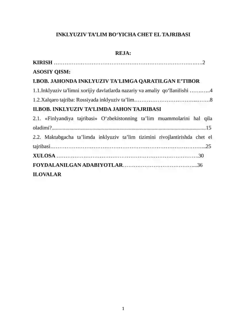 INKLYUZIV TA’LIM BO‘YICHA CHET EL TAJRIBASI