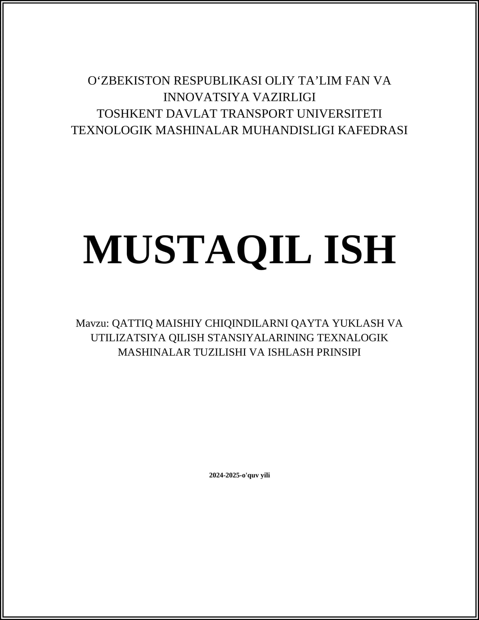 Qat'iy maishiy chiqindilarni qayta yuklash texnologiyalari 1
