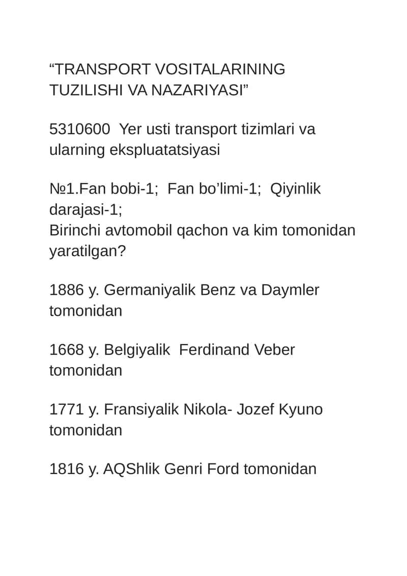 TRANSPORT VOSITALARINING TUZILISHI VA NAZARIYASI 1