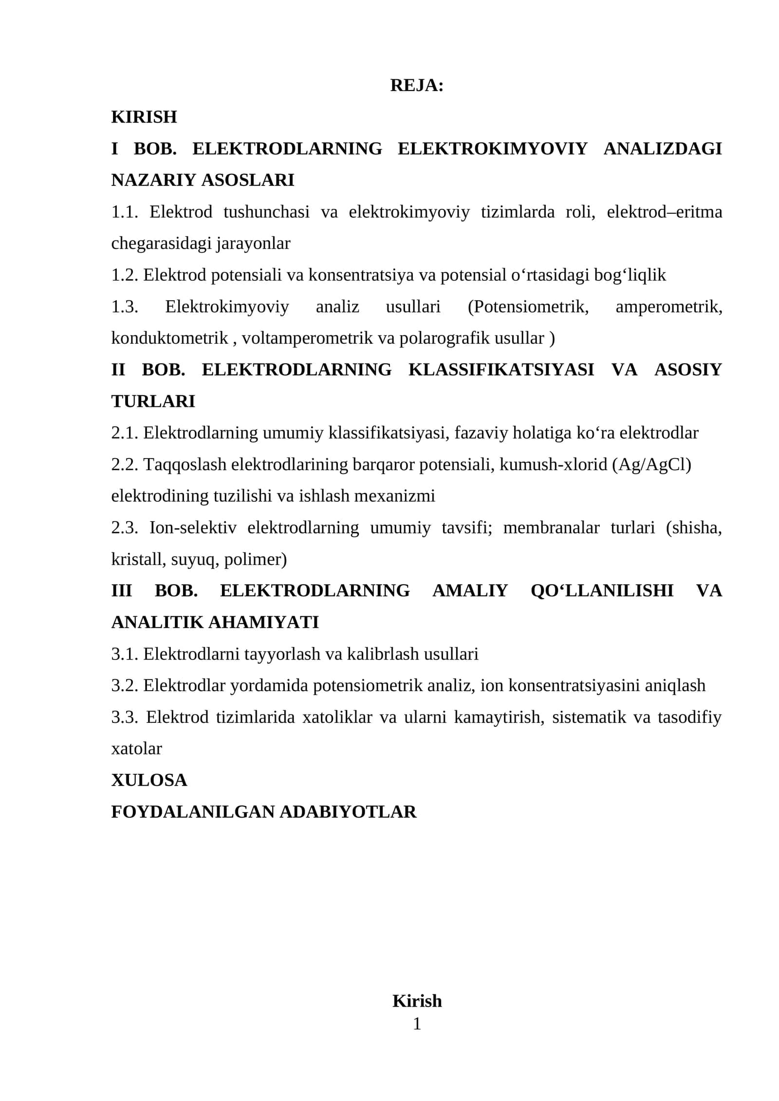 ELEKTRODLARNING ELEKTROKIMYOVIY ANALIZDAGI NAZARIY ASOSLARI 1