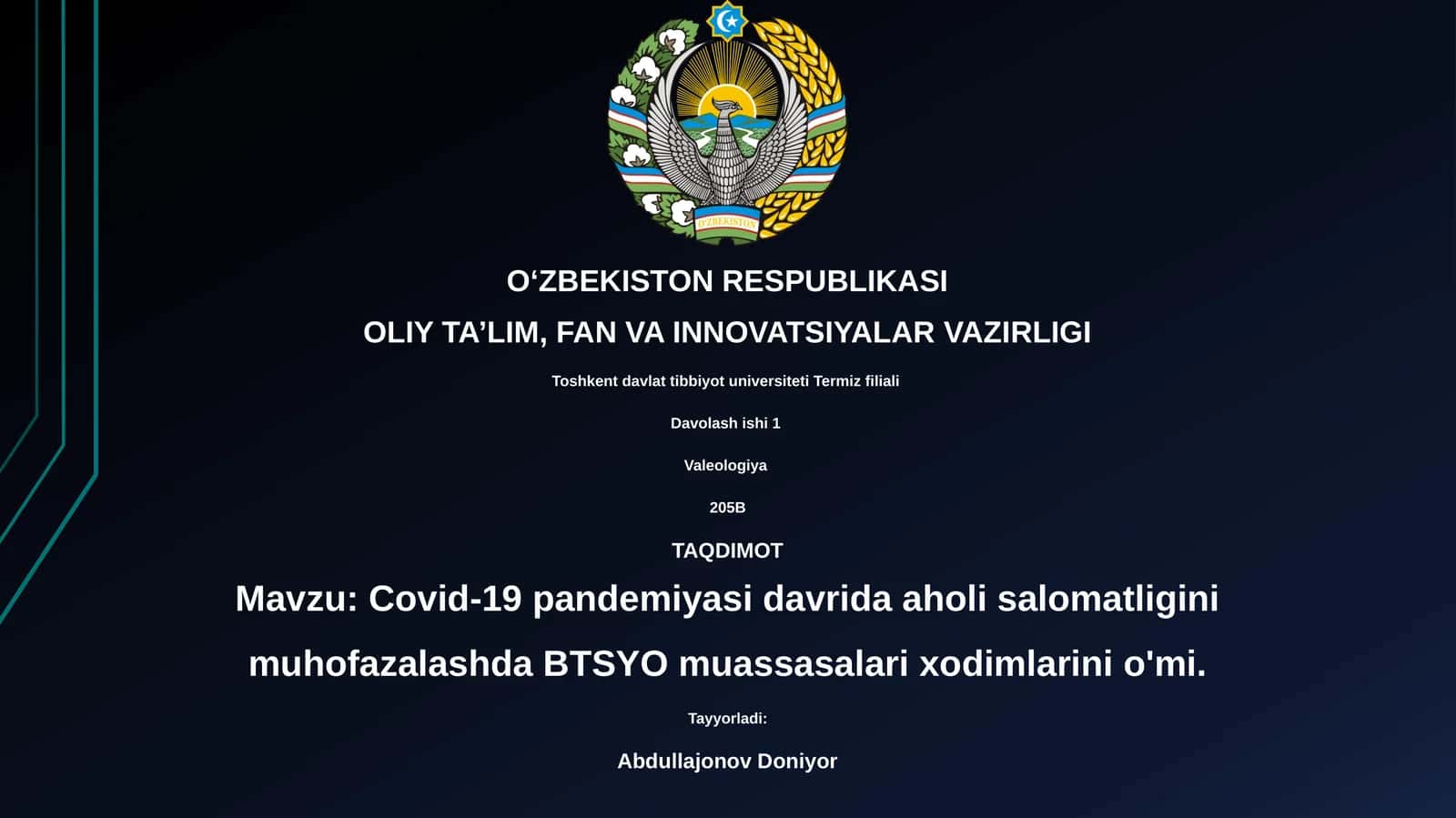 Covid-19 pandemiyasi davrida aholi salomatligini muhofazalashda BTSYO muassasalari xodimlarini o'mi. 1