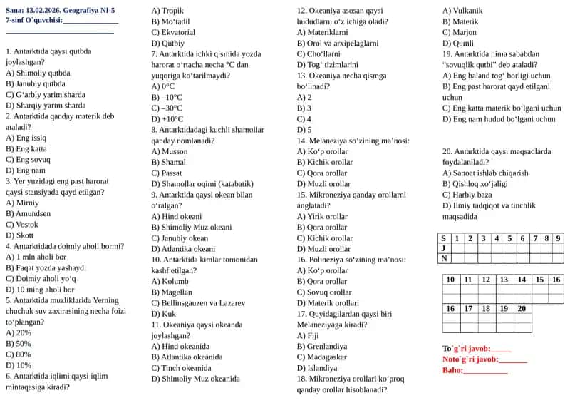 7-sinf geografiya fanidan Nazorat ishi-5 1
