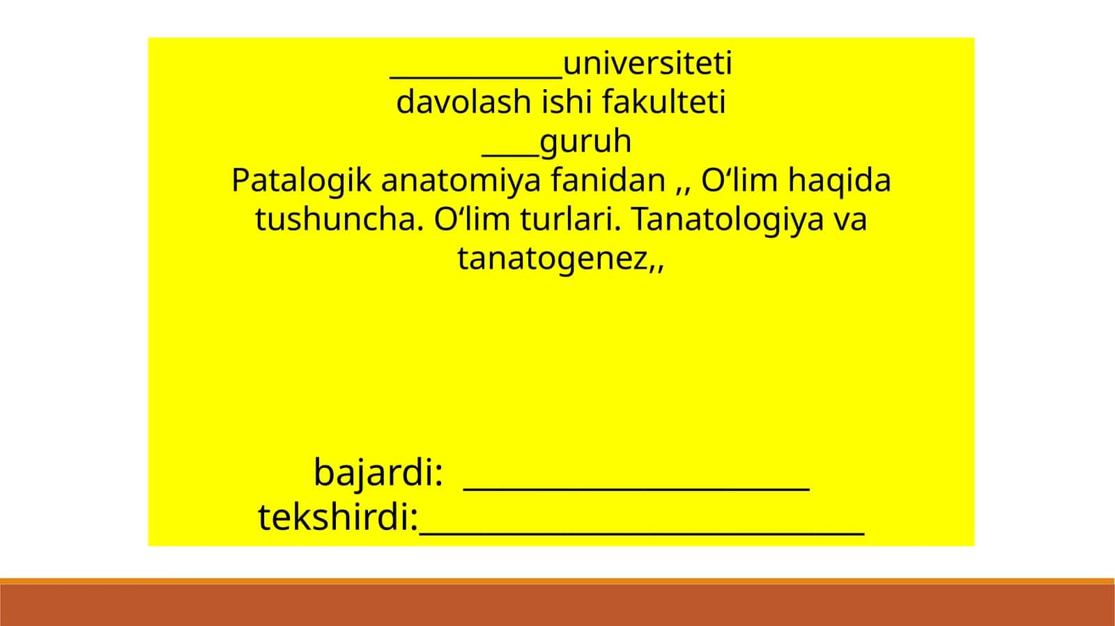 O'lim haqida tushuncha. O‘lim turlari. Tanatologiya va tanatogenez 1