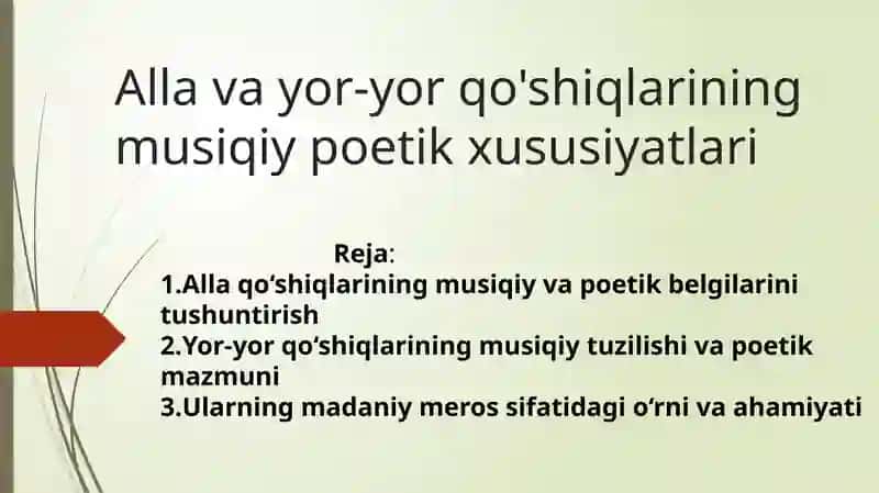 Alla va yor-yor qo'shiqlarining musiqiy poetik xususiyatlari