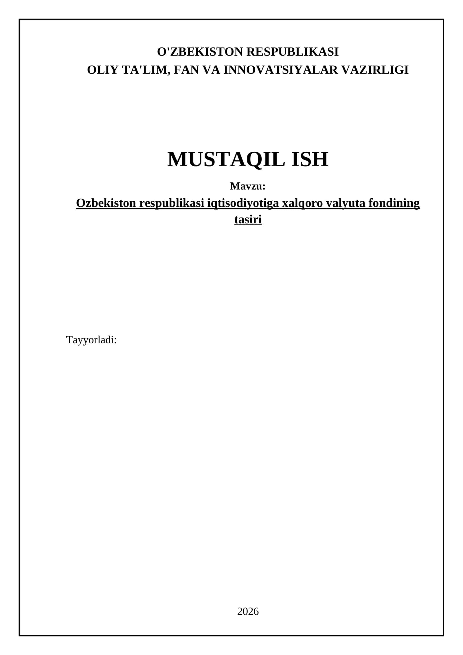 Ozbekiston respublikasi iqtisodiyotiga xalqoro valyuta fondining tasiri 1