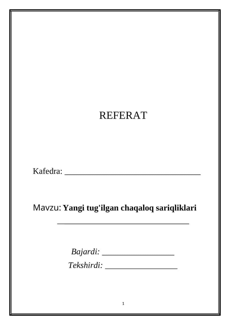 Yangi tug'ilgan chaqaloq sariqliklari 1