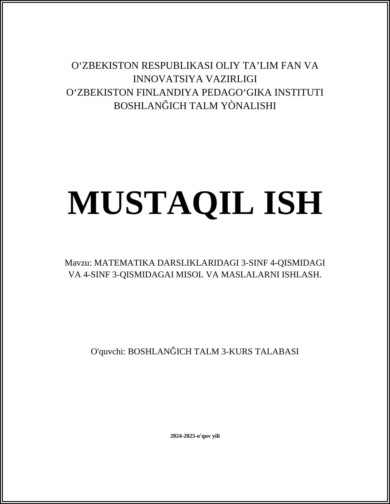 MATEMATIKA DARSLIKLARIDAGI 3-SINF 4-QISMIDAGI VA 4-SINF 3-QISMIDAGAI MISOL VA MASLALARNI ISHLASH 1