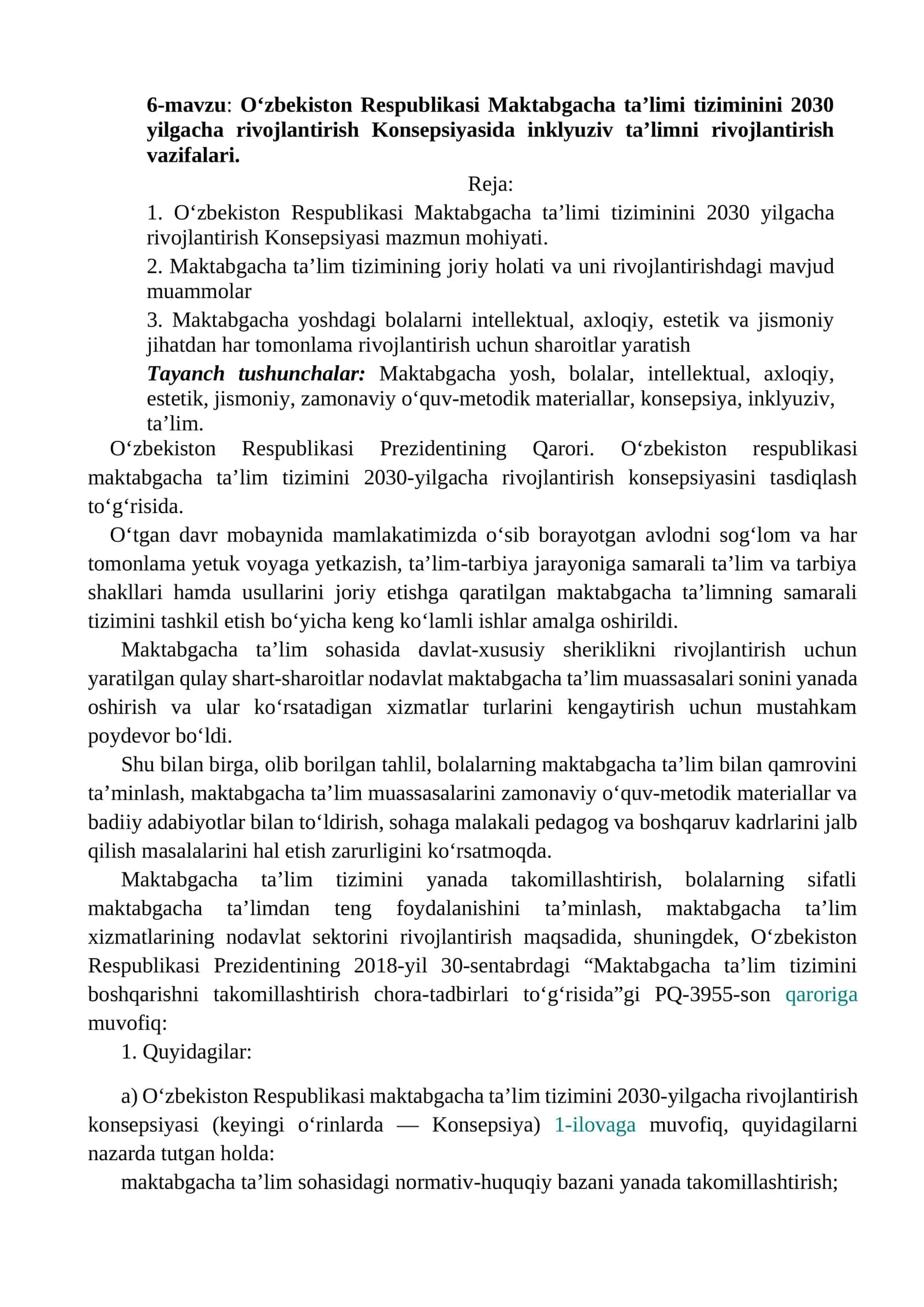 O‘zbekiston Respublikasi Maktabgacha ta’limi tiziminini 2030 yilgacha rivojlantirish Konsepsiyasi 1