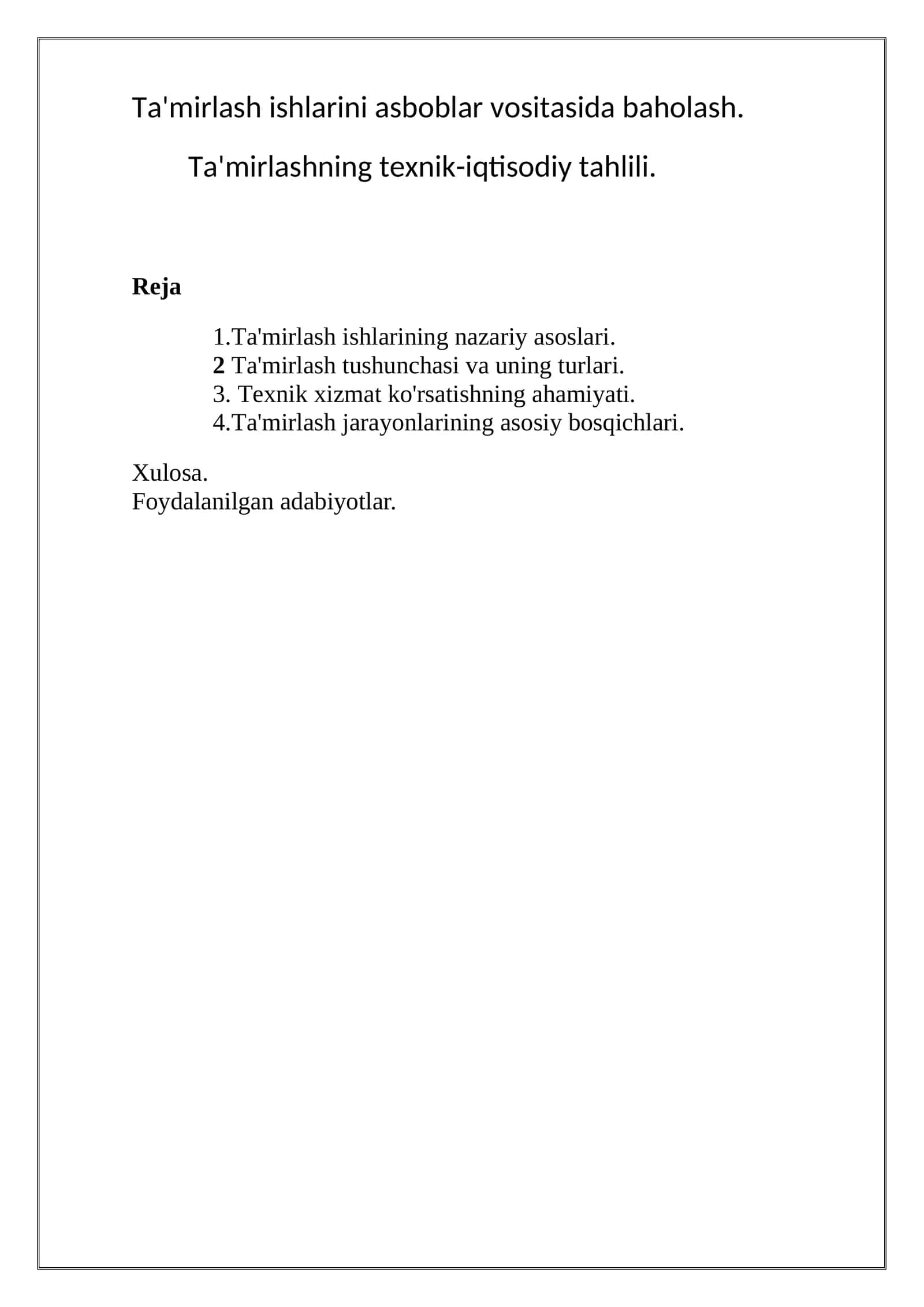 Ta'mirlash ishlarini asboblar vositasida baholash 1