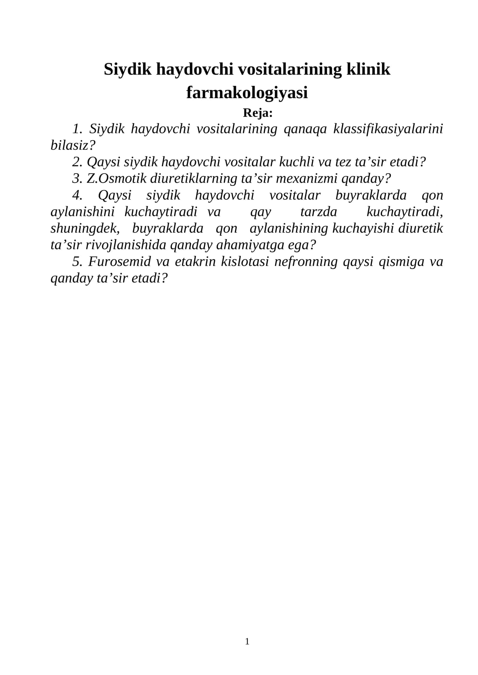 Siydik haydovchi vositalarining klinik farmakologiyasi 1