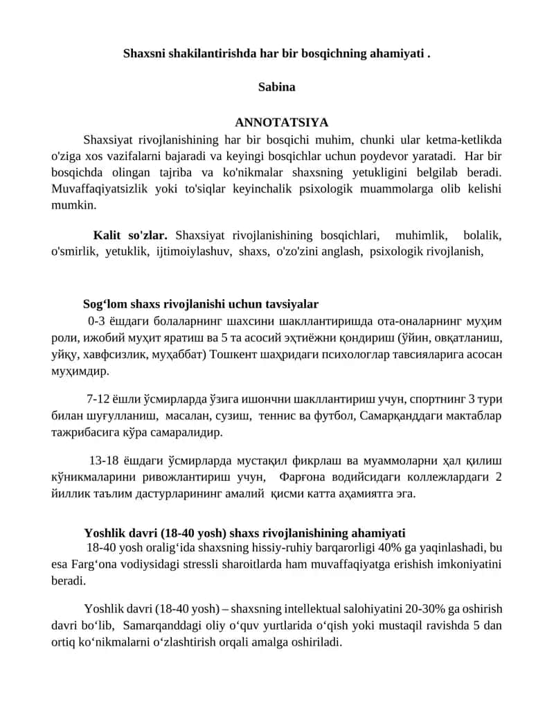 Shaxsiyat rivojlanishi 1