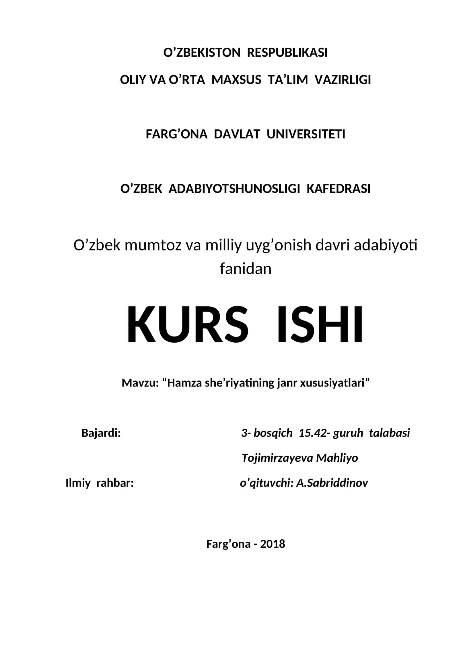 Hamza she’riyatining janr xususiyatlari 1