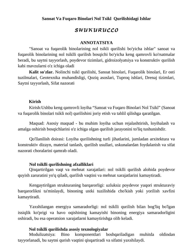Sanoat Va Fuqaro Binolari Nol Tsikl Qurilishidagi Ishlar 1