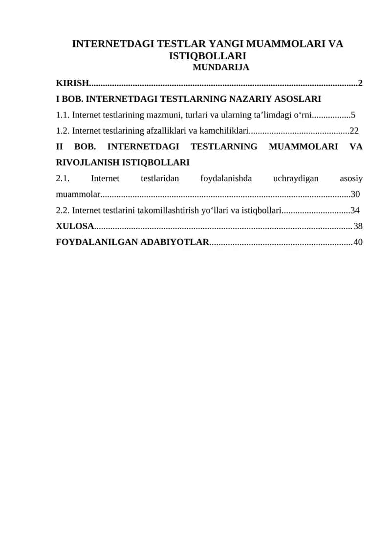 INTERNETDAGI TESTLAR YANGI MUAMMOLARI VA ISTIQBOLLARI 1