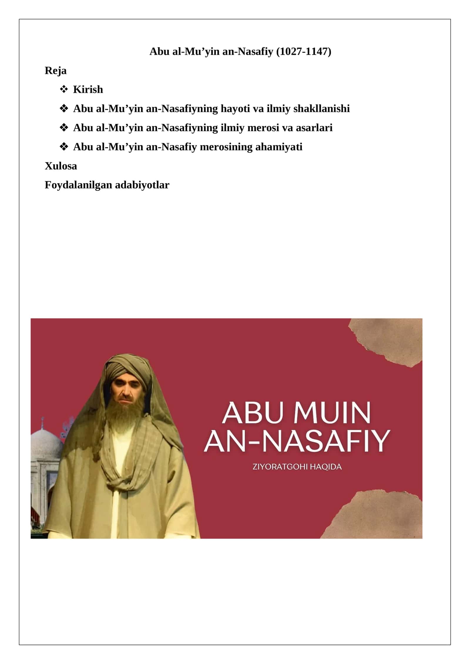Abu al-Mu’yin an-Nasafiyning hayoti va ilmiy shakllanishi 1