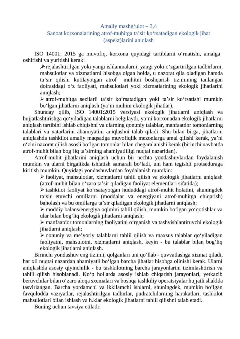 ISO 14001:2015 Ekologik Jihatlar 1