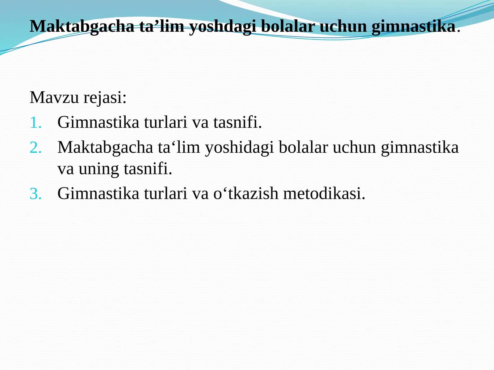 Maktabgacha ta'lim yoshidagi bolalar uchun gimnastika va tasnifi 1