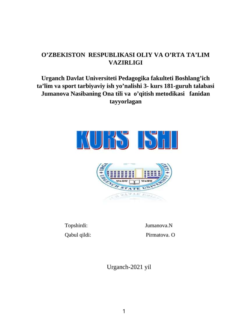 Ona tili va o’qitish metodikasi 1