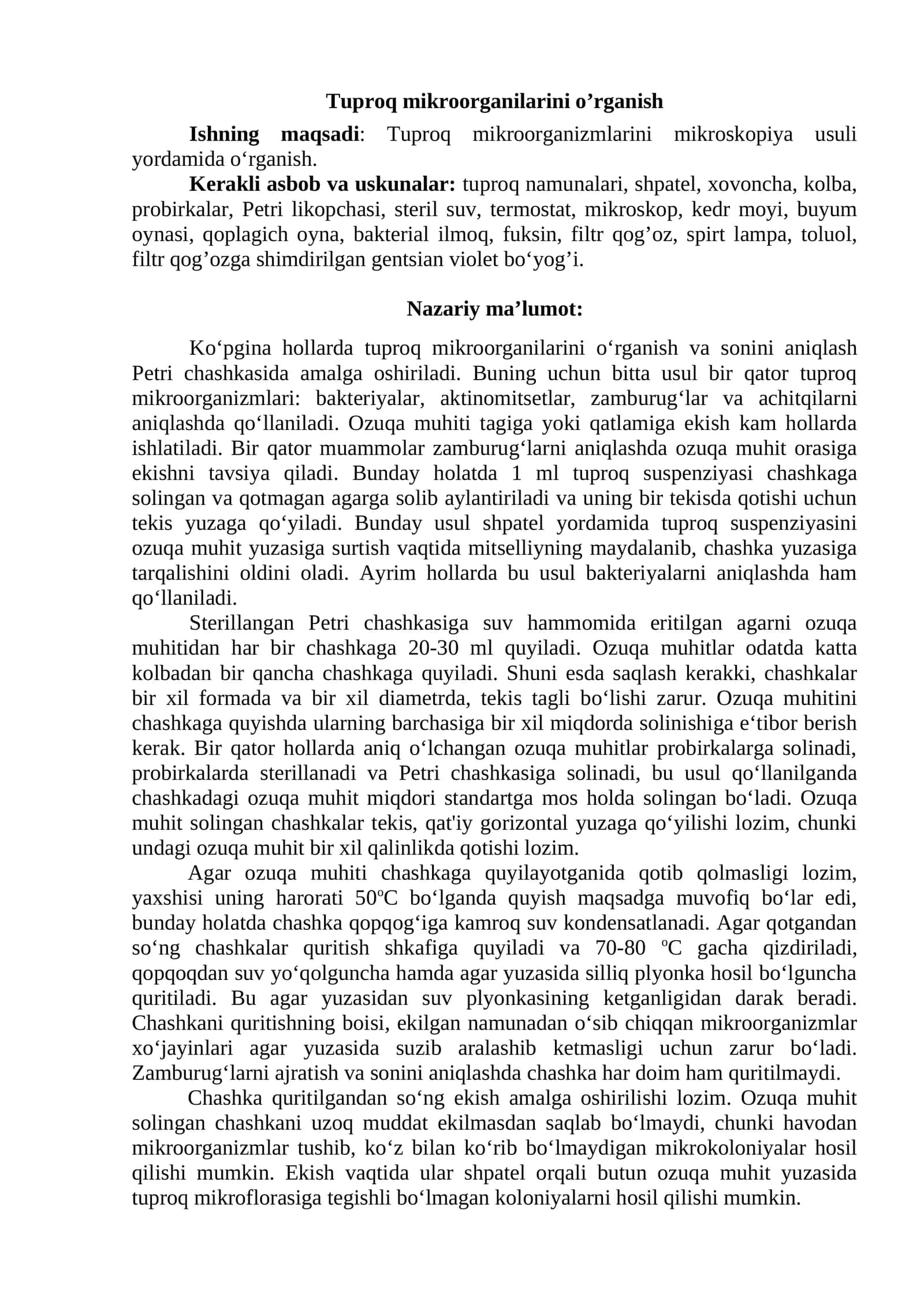 Tuproq mikroorganilarini o’rganish 1