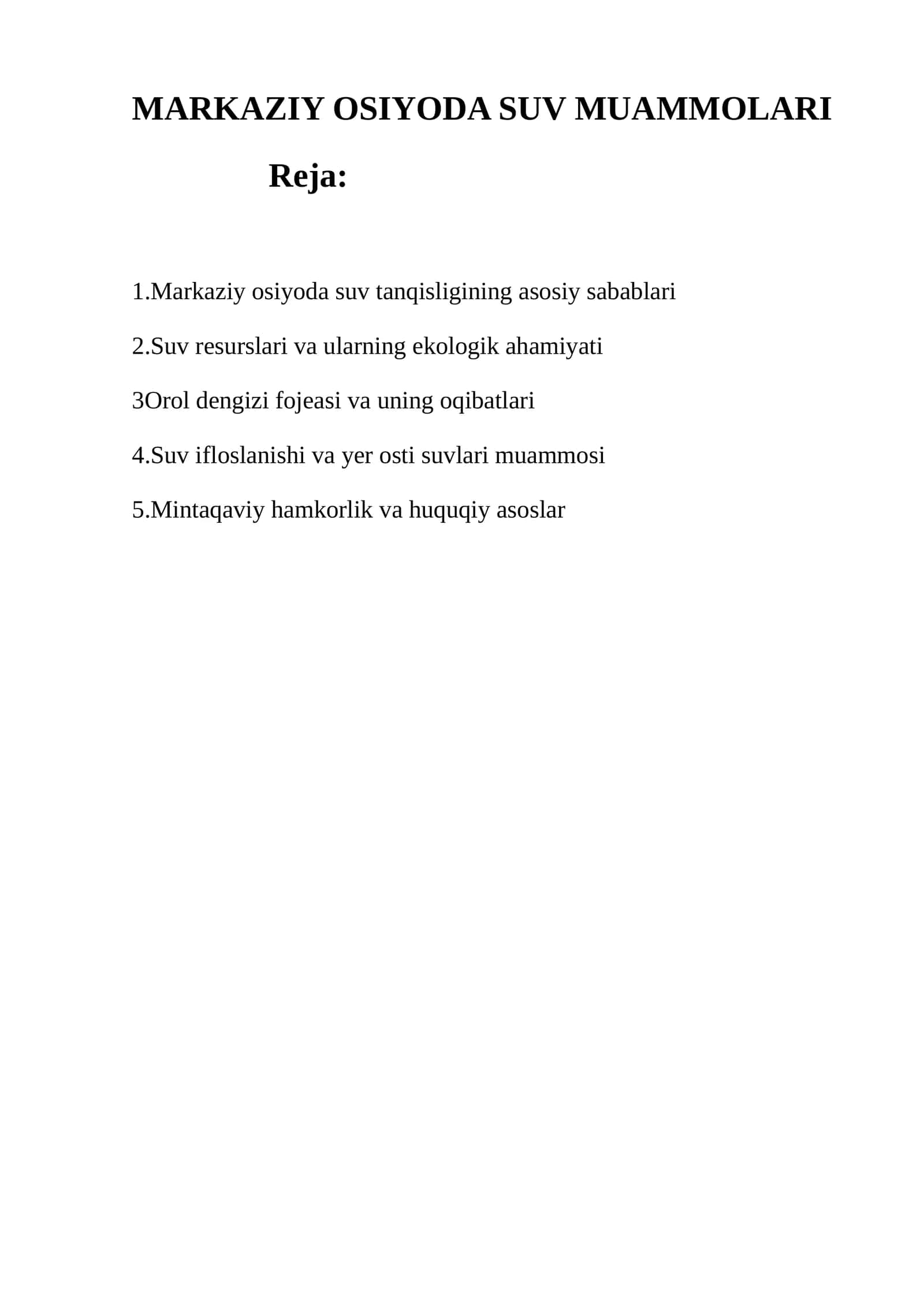 MARKAZIY OSIYODA SUV MUAMMOLARI 1