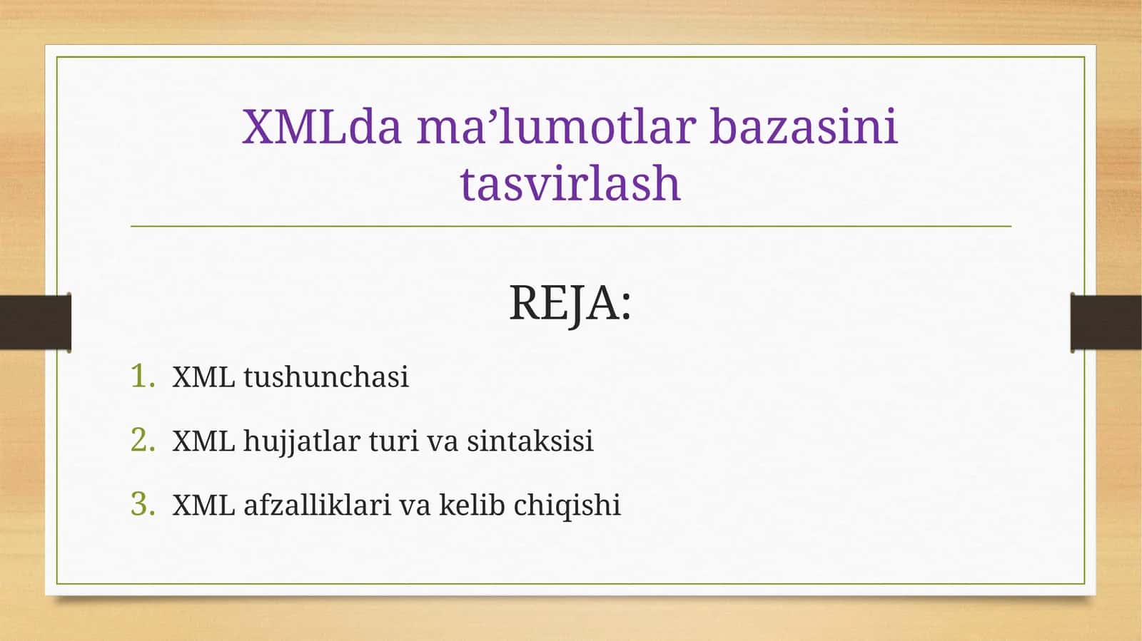 XMLda ma’lumotlar bazasini tasvirlash 1