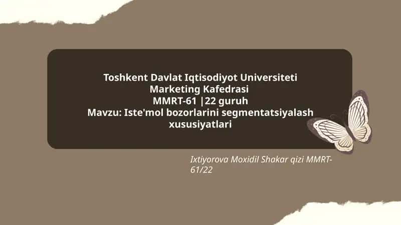 Iste'mol bozorlarini segmentatsiyalash xususiyatlari 1