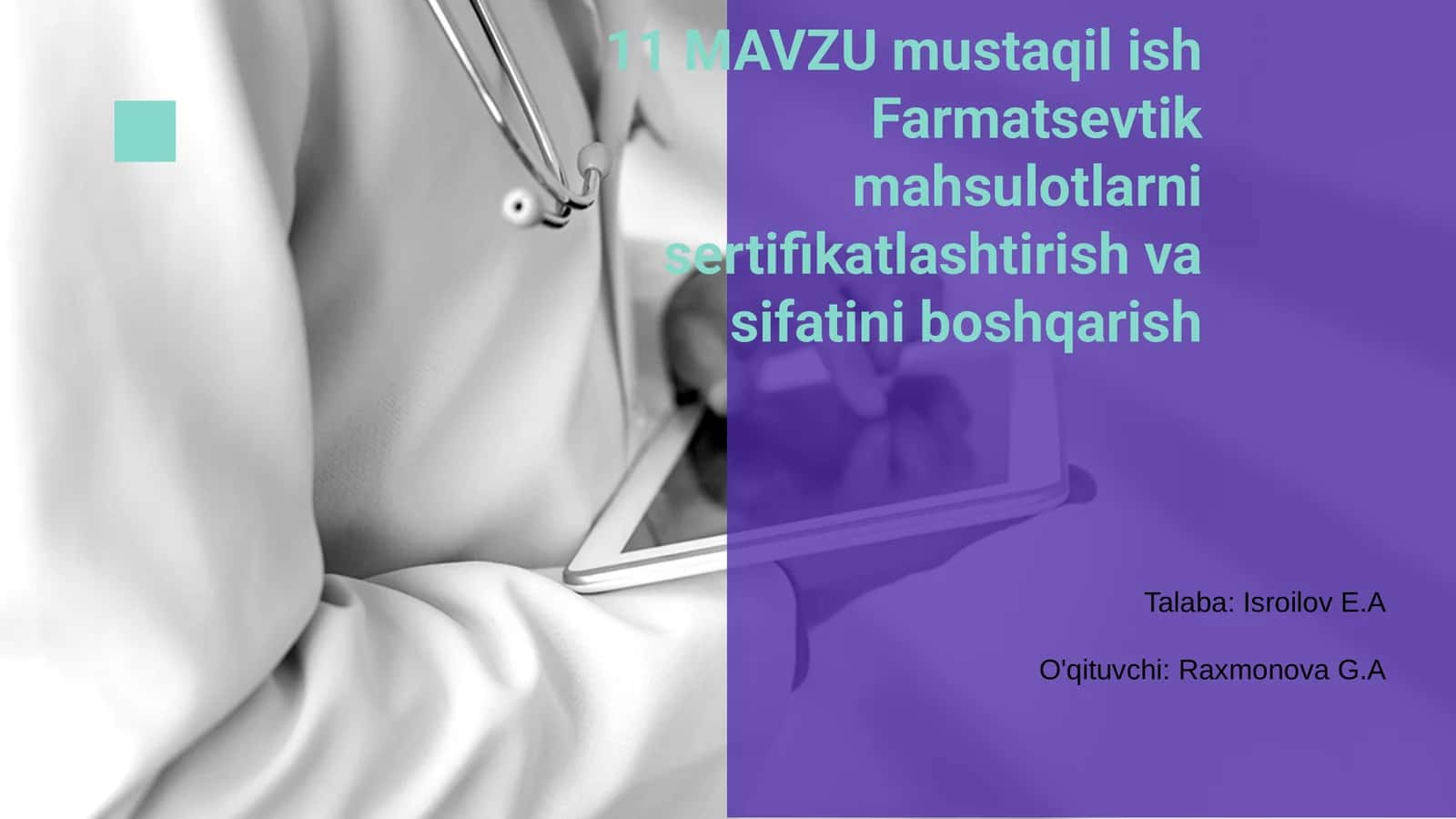 MAVZU mustaqil ish Farmatsevtik mahsulotlarni sertifikatlashtirish va sifatini boshqarish 1