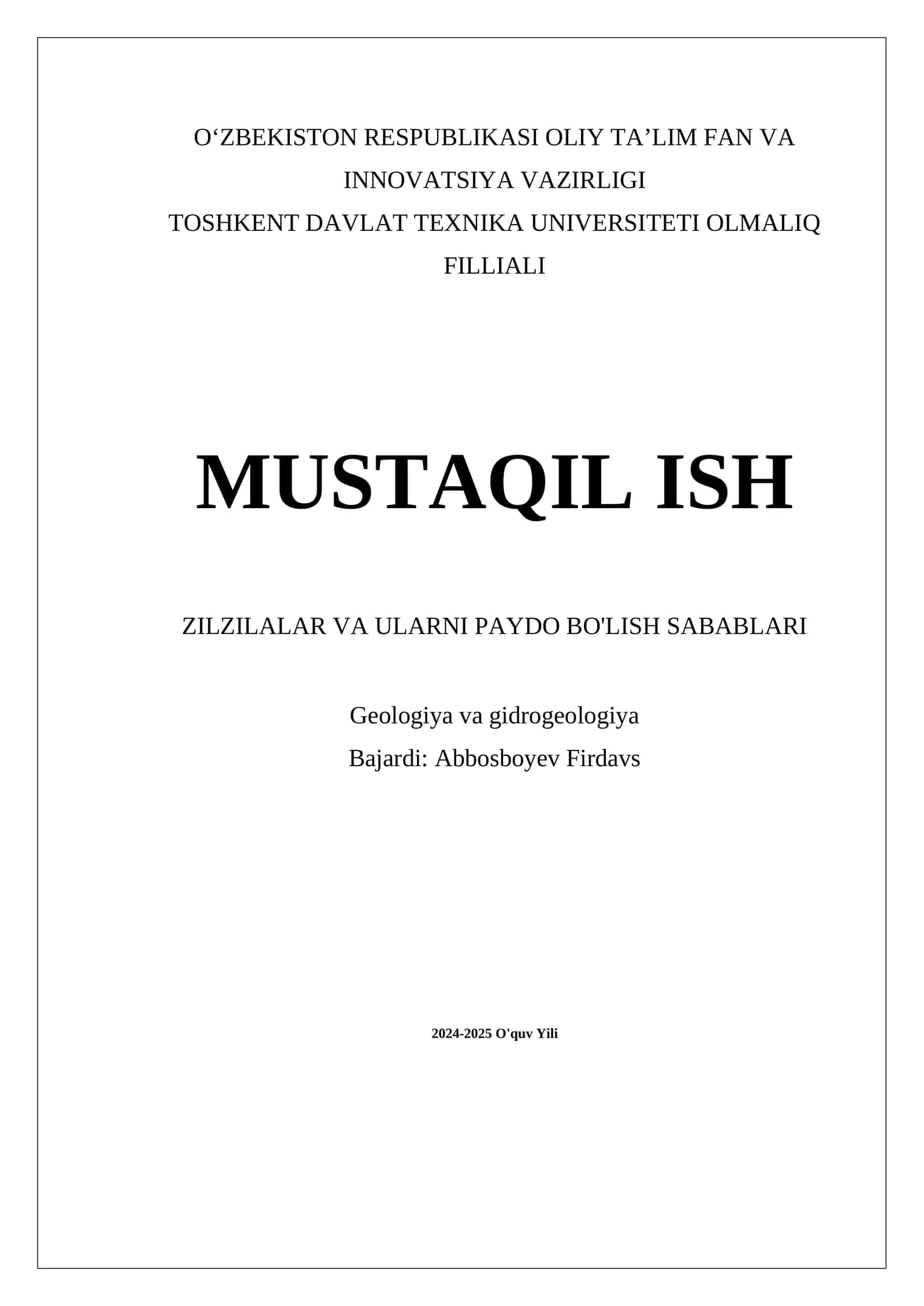 ZILZILALAR VA ULARNI PAYDO BO'LISH SABABLARI 1