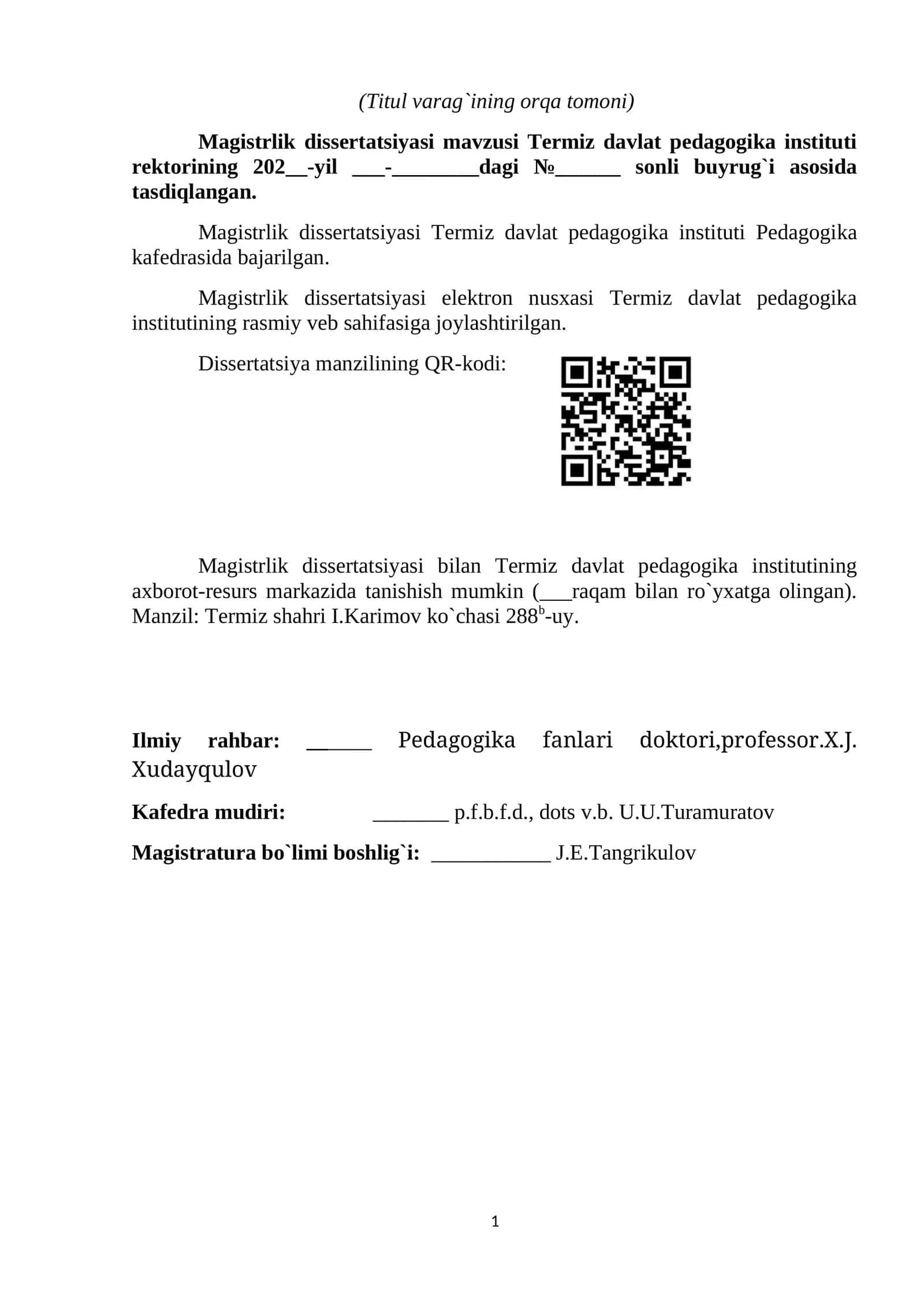 Magistrlik dissertatsiyasi Termiz davlat pedagogika instituti 1