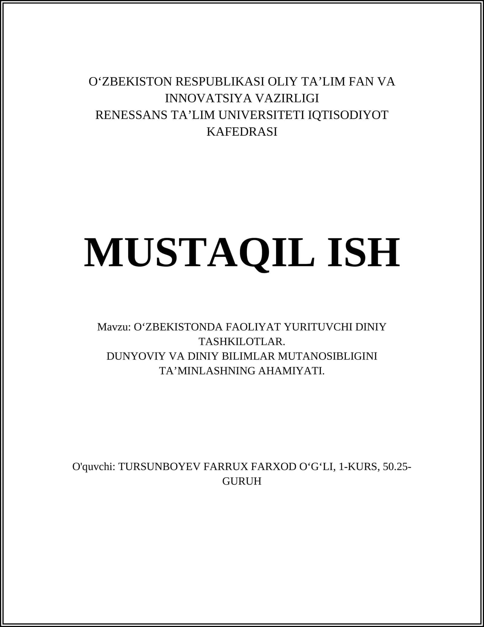 O'ZBEKISTONDA FAOLIYAT YURITUVCHI DINIY TASHKILOTLAR 1
