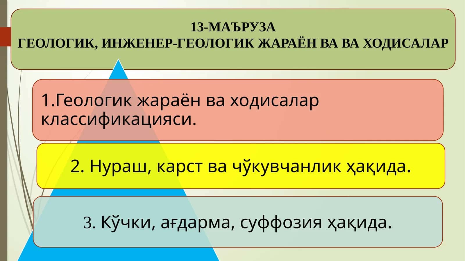 ГЕОЛОГИК, ИНЖЕНЕР-ГЕОЛОГИК ЖАРАЁН ВА ВА ХОДИСАЛАР 1