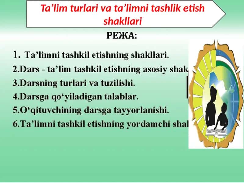 Ta’lim turlari va ta’limni tashlik etish shakllari 1