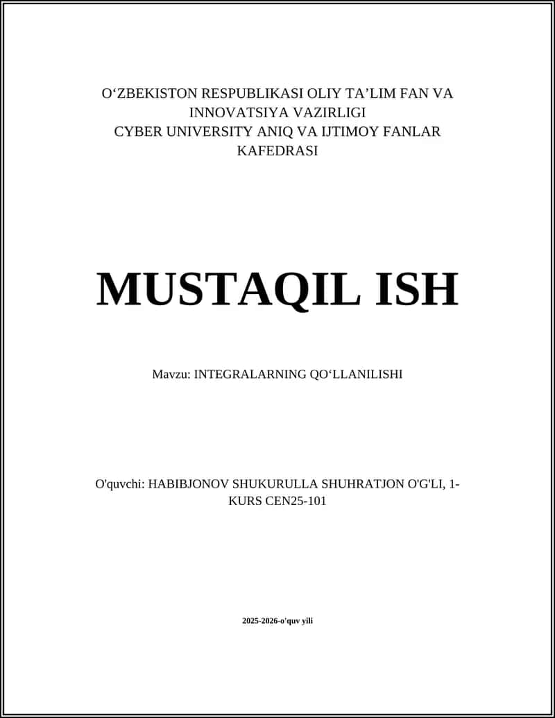 INTEGRALARNING QO‘LLANILISHI 1