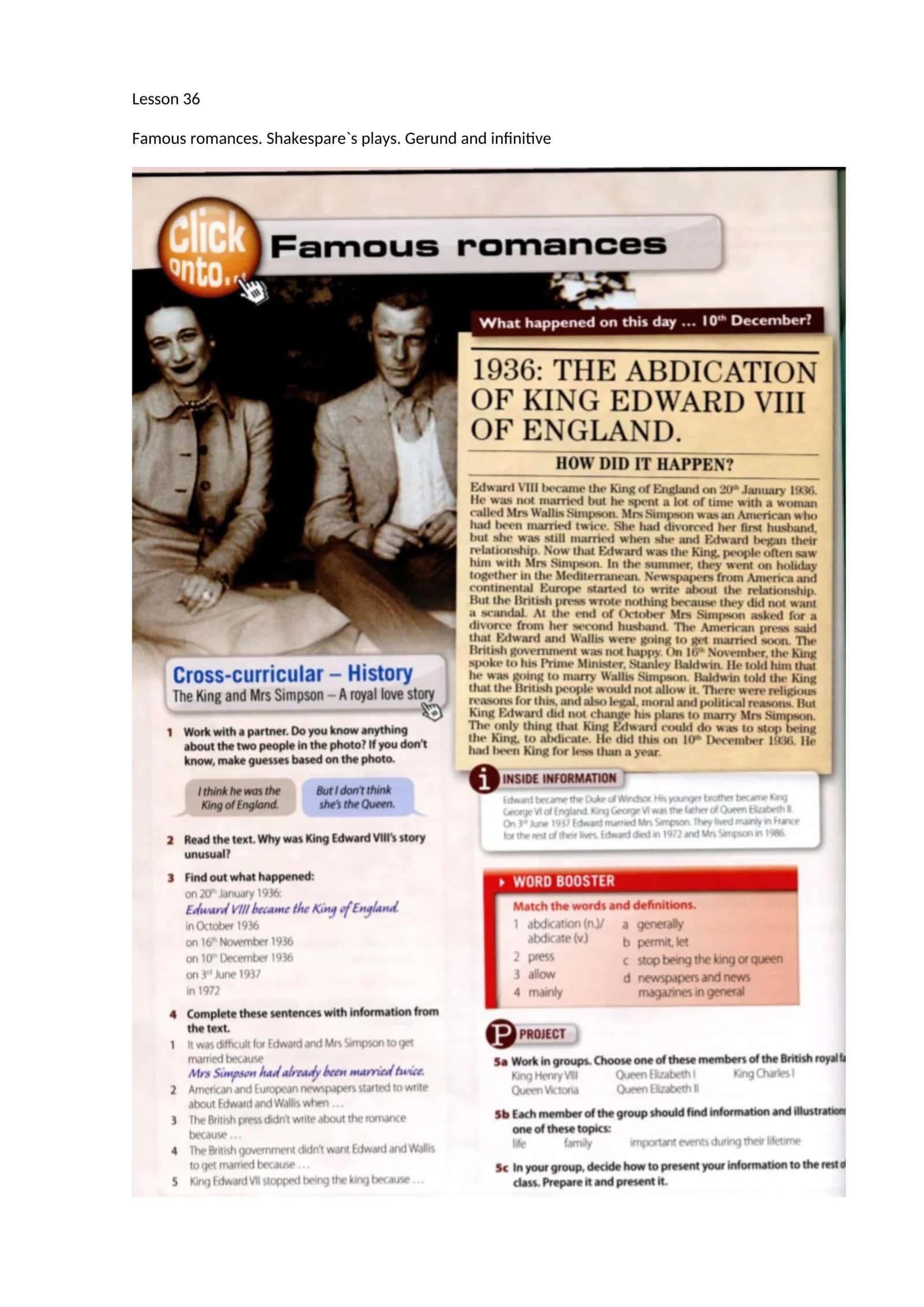 Famous romances. Shakespare`s plays. Gerund and infinitive 1