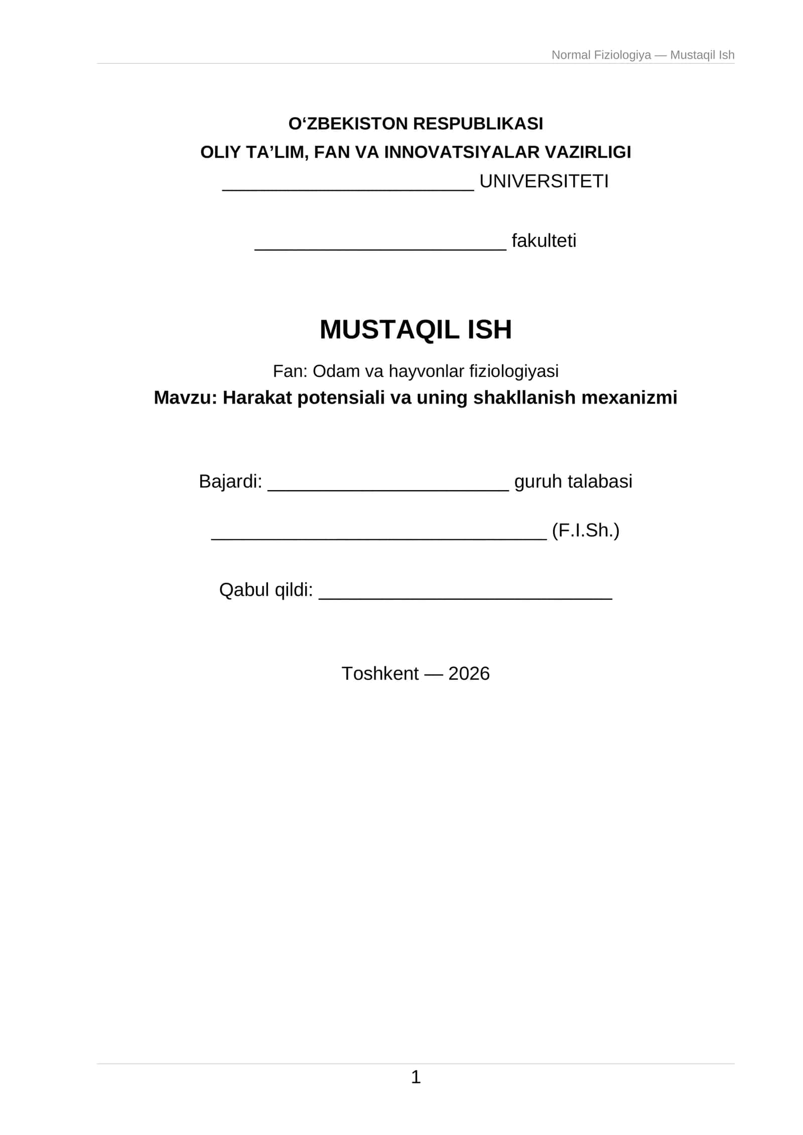 Harakat potensiali va uning shakllanish mexanizmi 1