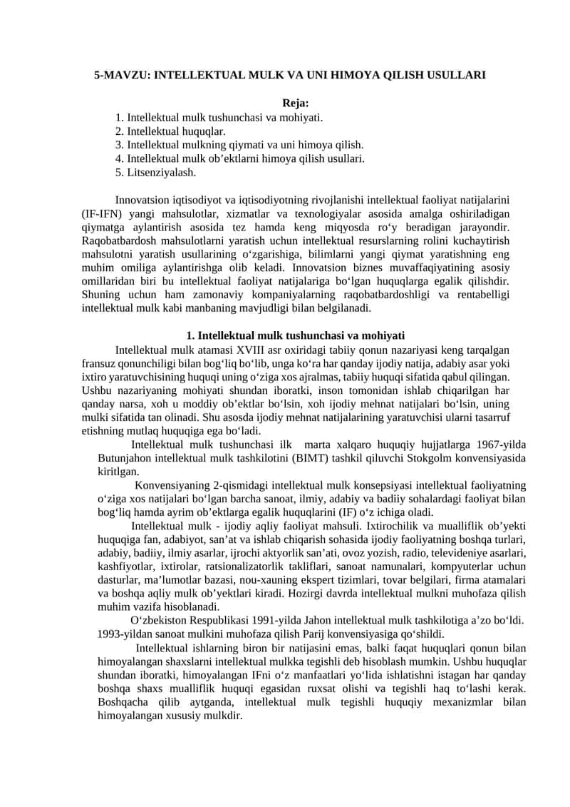 INTELLEKTUAL MULK VA UNI HIMOYA QILISH USULLARI 1