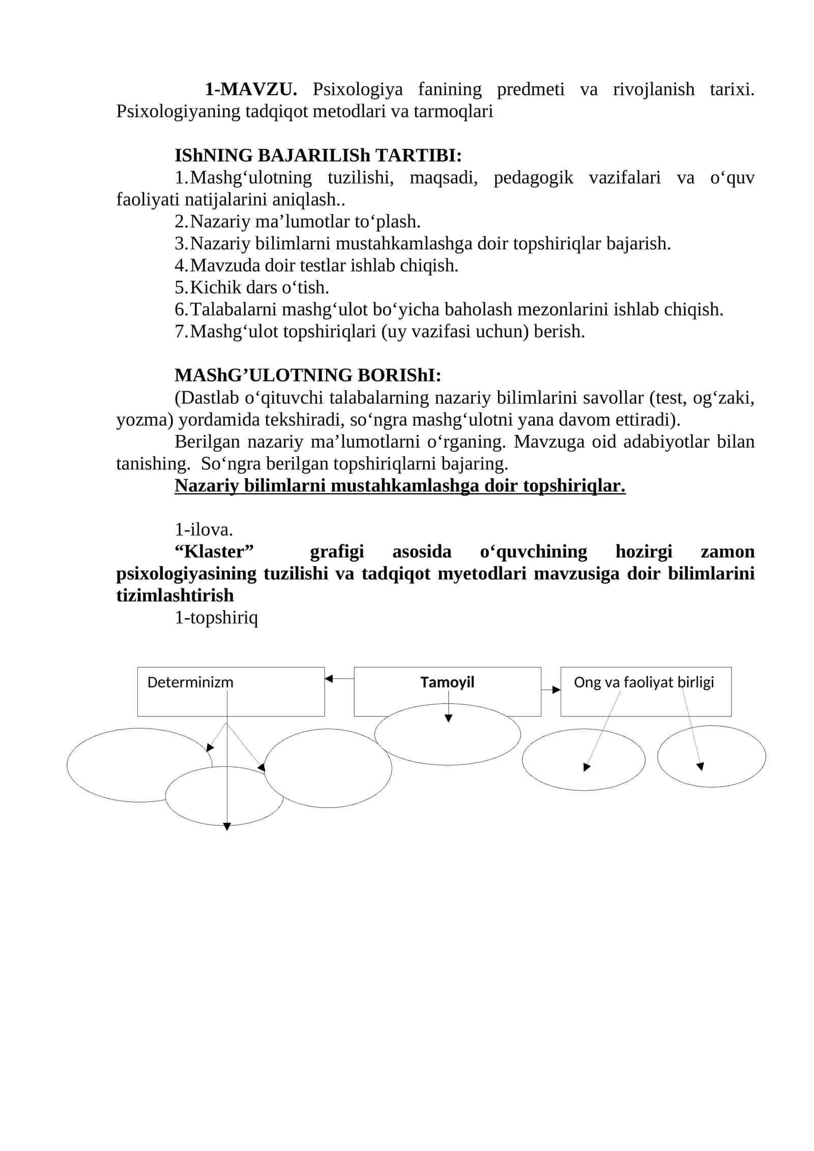 MAVZU. Psixologiya fanining predmeti va rivojlanish tarixi. Psixologiyaning tadqiqot metodlari va tarmoqlari 1