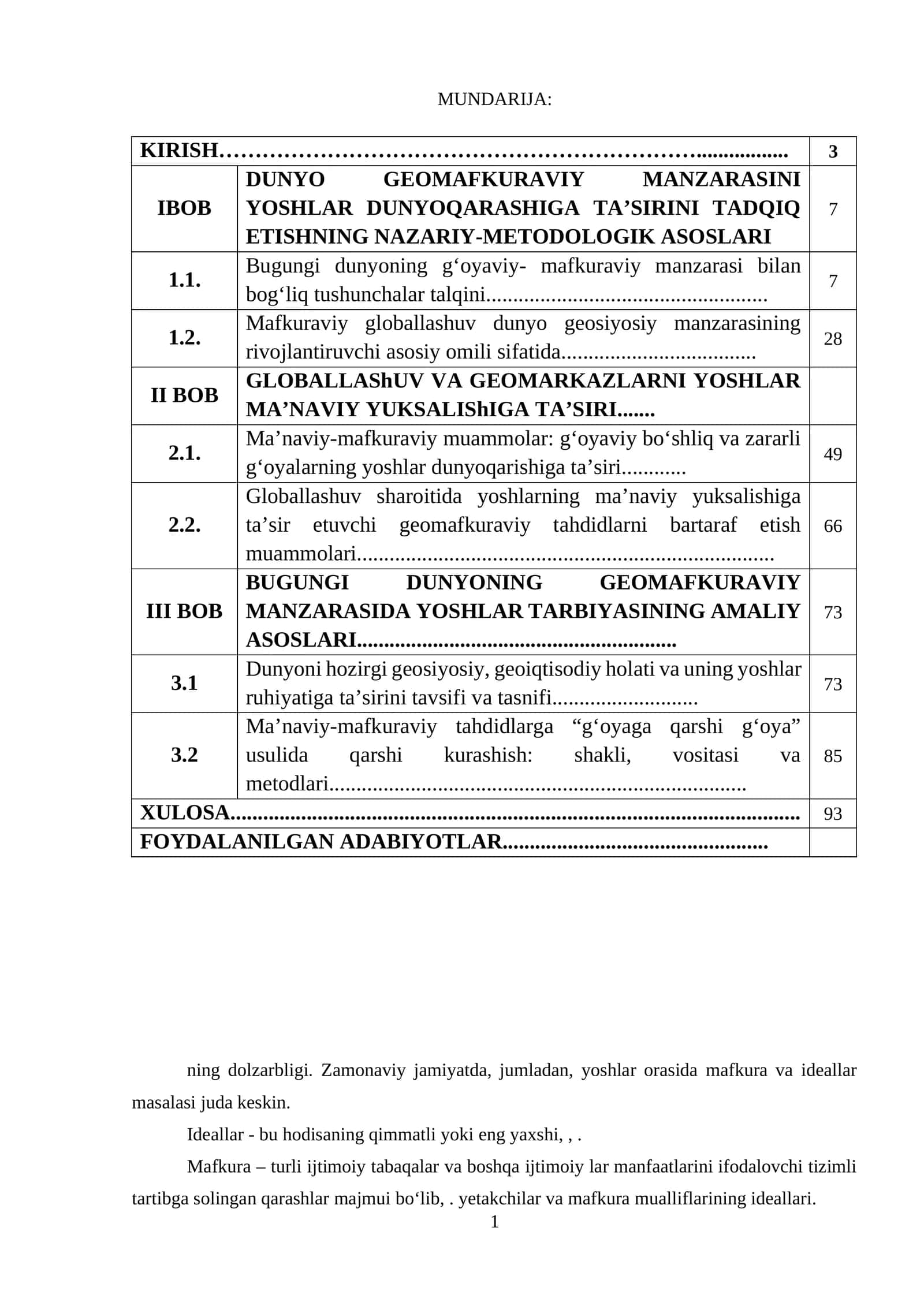 Dunyo Geomafkuraviy Manzarasi va Yoshlar 1